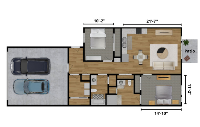 2 beds, 2 baths, 1,110 sqft, $1,745