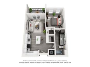 1 bed, 1 bath, 643 sqft, $1,282