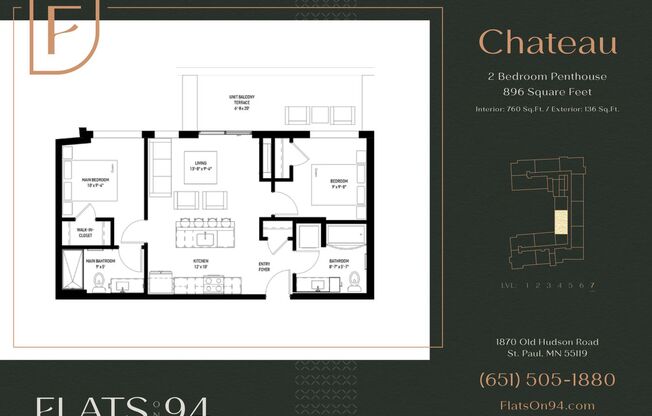 2 beds, 2 baths, 760 sqft, $2,045, Unit 722 - Chateau