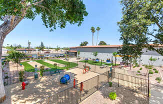 A playground with a slide and a fence.