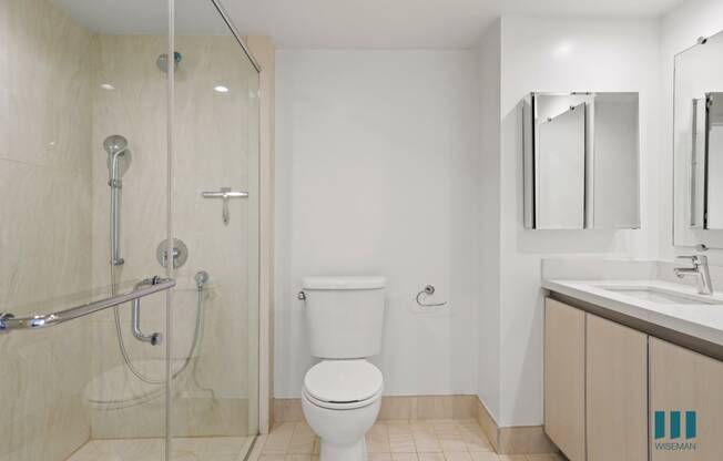 Bathroom with Large Walk-In Shower and Double-Sink Vanity