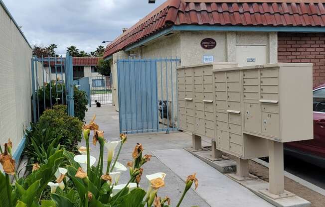 Mailboxes at Magnolia Apartments in Riverside, California.