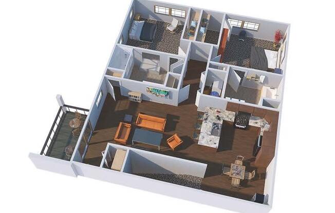 a 3d floor plan of a house