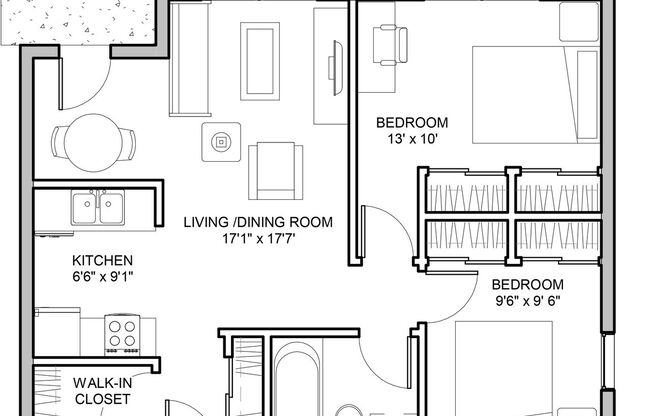 2 beds, 1 bath, 811 sqft, $920, Unit 6