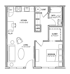 1 bed, 1 bath, 572 sqft, $1,249