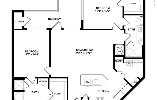 2 beds, 2 baths, 1,154 sqft, $1,797