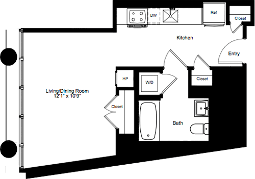 Studio, 1 bath, 494 sqft, $4,343, Unit 02J