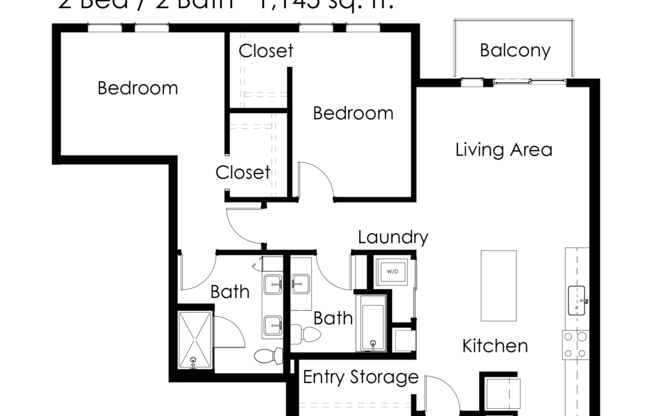 2 beds, 2 baths, 1,145 sqft, $1,970