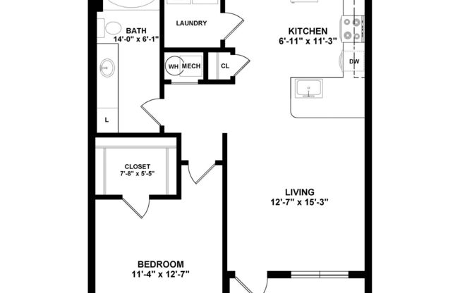 1 bed, 1 bath, 662 sqft, $1,514