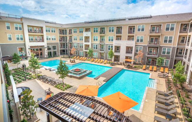 Aerial Pool View at Aviator West 7th, Fort Worth