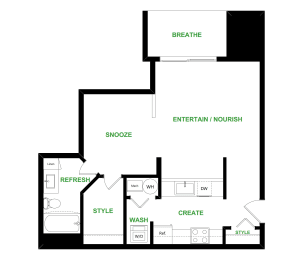 Studio, 1 bath, 638 sqft, $1,279