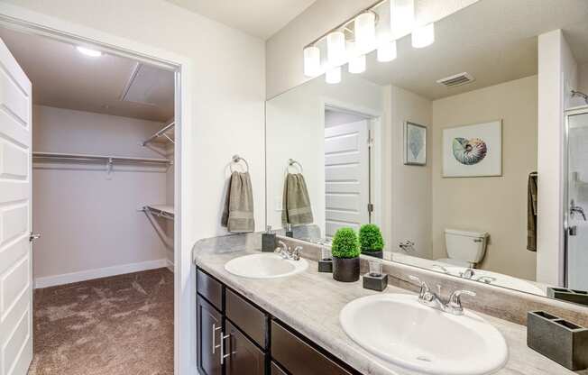 primary bathroom in model apartment