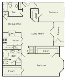 2 beds, 2 baths, 1,332 sqft, $1,702