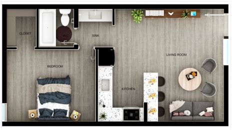 1 bed, 1 bath, 670 sqft, $1,119