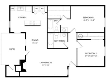 2 beds, 2 baths, 1,100 sqft, $1,300