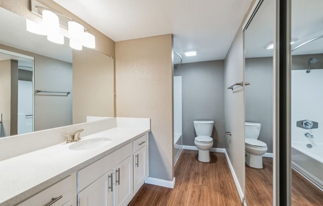 Our Premium Bathroom in a Two Bedroom Two Bath Apartment at Meadow Creek Apartments in San Marcos, CA