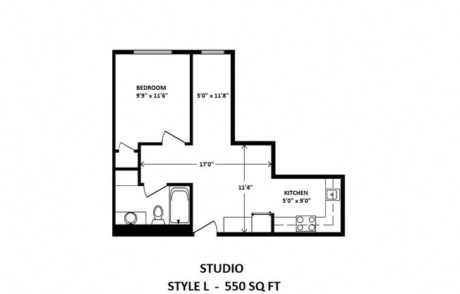 Studio, 1 bath, 550 sqft, $1,520