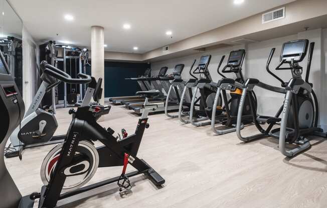 Miracle Mile Los Angeles Apartments for Rent - The Preston Fitness Center with Ellipticals, Treadmills, Exercise Bikes, and More