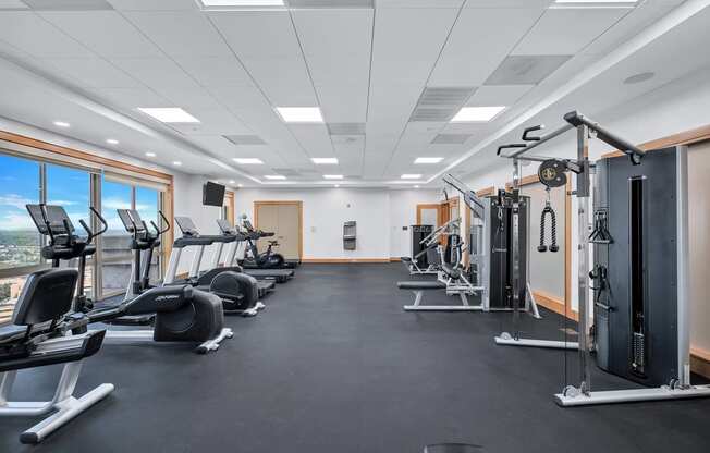 fitness center at cosmo reston with gym equipment