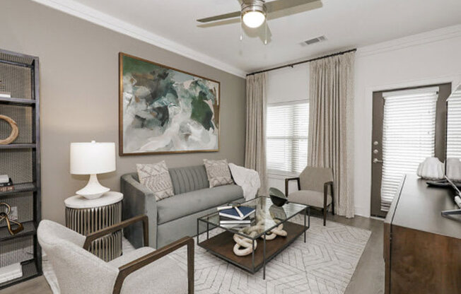 Living Room Interior at Cue Luxury Apartments, Cypress