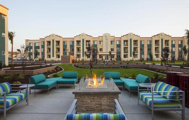 Rooftop Terrace Seating With Fire pit at Hancock Terrace Apartments, Santa Maria, CA