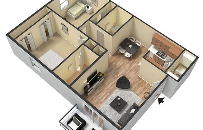 2 beds, 2 baths, 900 sqft, $1,075