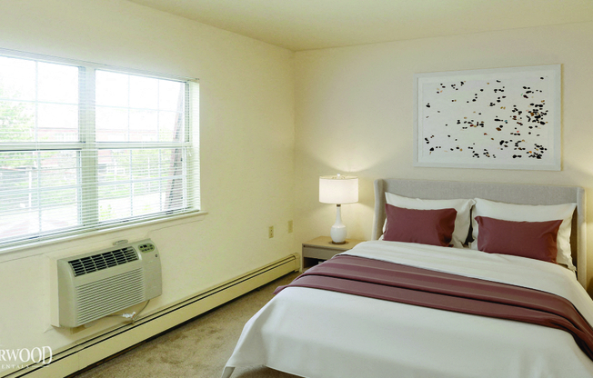 Beautiful Bright Bedroom With Wide Windows at Southwood Luxury Apartments, North Amityville