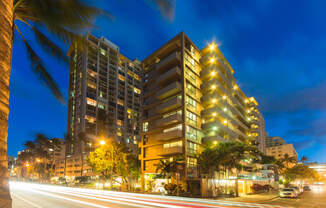 Napili Towers exterior building at night