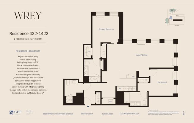 2 beds, 3 baths, $14,040, Unit 422