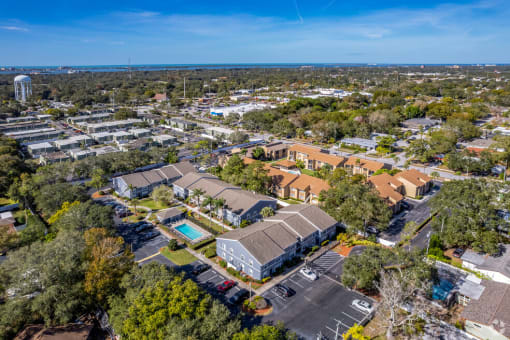 Aerial view of the neighborhood at Pineview Apartments, in Clearwater, FL 33755