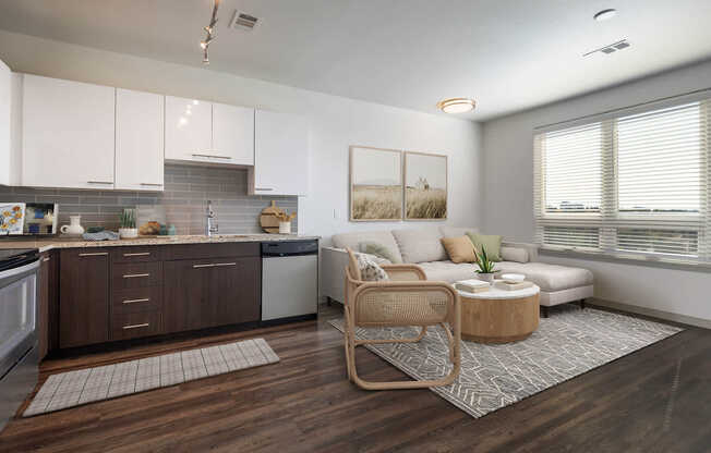 Kitchen and Living Area with Hard Surface Flooring