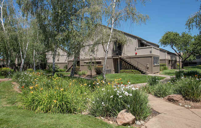 An apartment building with a green lawn in front of it at Zinfandel Village Apartments, California, 95670