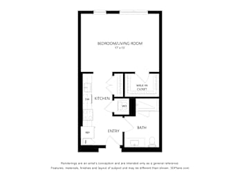 Studio, 1 bath, 556 sqft, $2,362