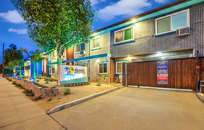 The Island Apartments exterior building garage