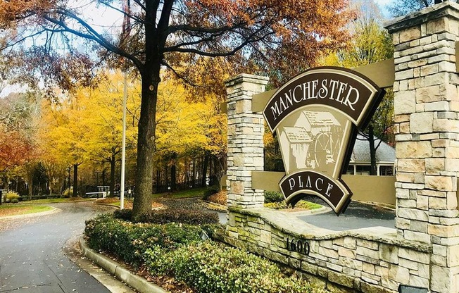 Decorated Manchester Place Entry Sign in Lithia Springs, Georgia Apartment Homes