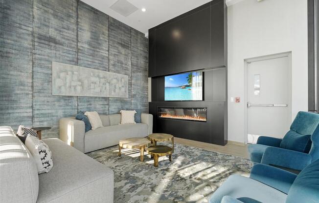 Community Room With Fireplace at The Brick of Hackensack, Hackensack