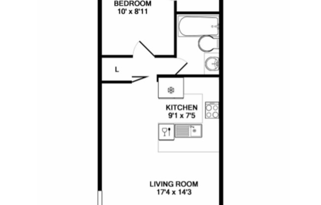 1 bed, 1 bath, 489 sqft, $860, Unit 123 A1 No Patio