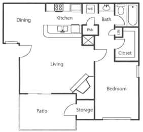 1 bed, 1 bath, 690 sqft, $857