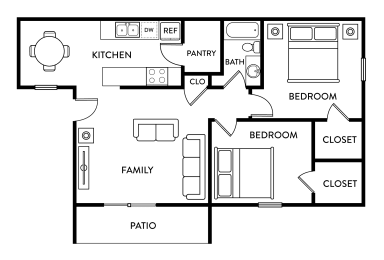 2 beds, 1 bath, 812 sqft, $955