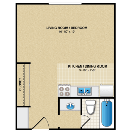 Studio, 1 bath, 420 sqft, $812