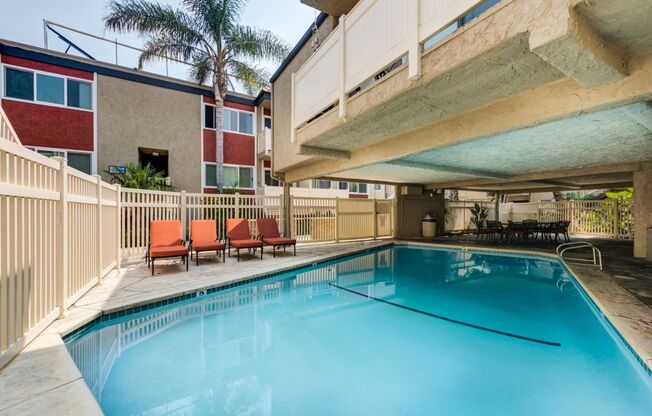 Marina Del Rey CA Apartments for Rent - Casa De Marina - Half-Covered Pool Surrounded by Lounge Seating