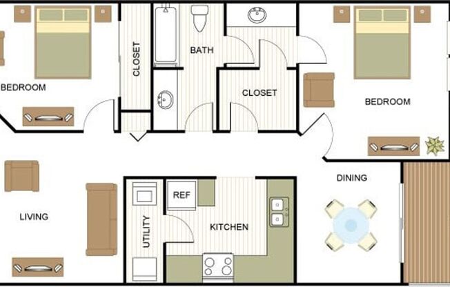 2 beds, 1 bath, 905 sqft, $1,349, Unit 6103