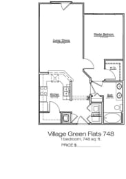 1 bed, 1 bath, 748 sqft, $1,576