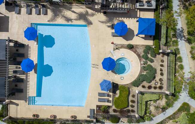An aerial view of FountainGlen Grand Isle Pool and Spa Area