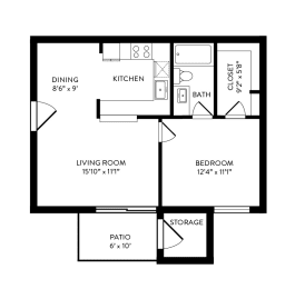 A1 - 1 Bedroom, 1 Bathroom, 606 Square Feet - A1 Floorplan at Hillside Creek in Austin, TX