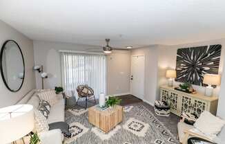 a living room with a couch and a coffee table