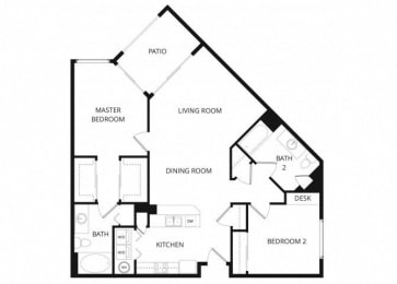 2 beds, 2 baths, 1,052 sqft, $1,825