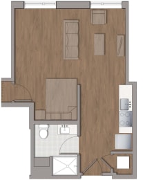 Studio, 1 bath, 560 sqft, $1,672