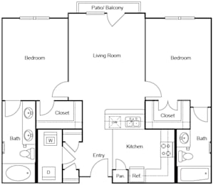 2 beds, 2 baths, 923 sqft, $1,325