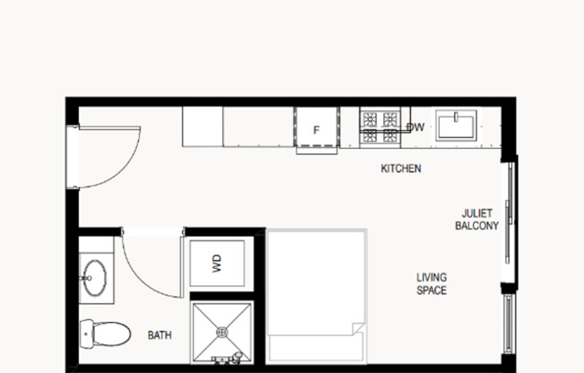 Studio, 1 bath, 298 sqft, $1,575, Unit 602